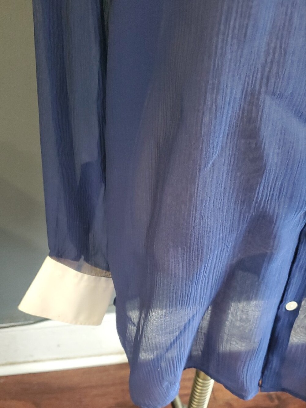 Thomas Pink Navy Sheer Dress Shirt with White Contrast Collar - Picture 5 of 17
